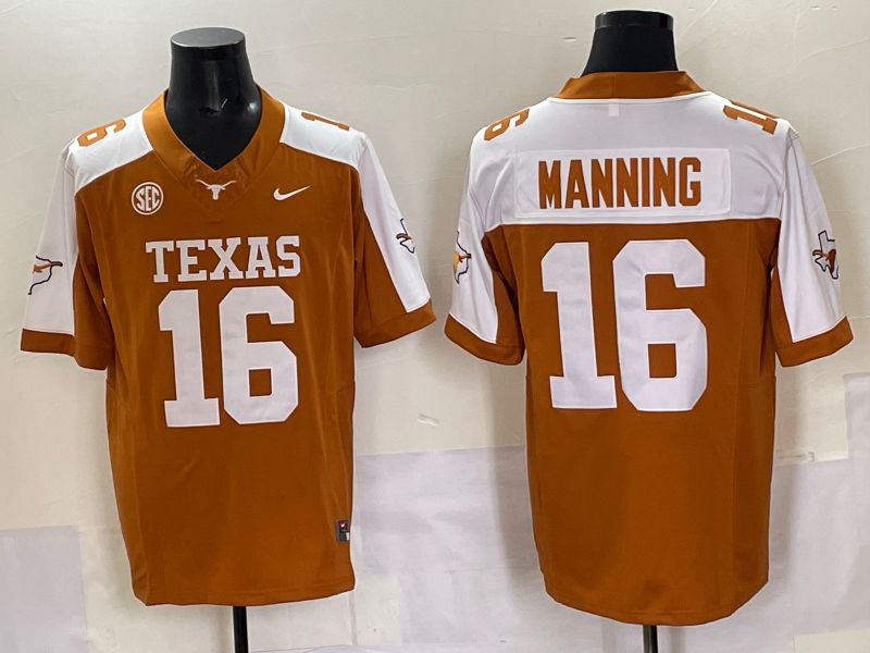 Men 2025 Texas Longhorns #16 Manning Orange Nike NCAA Jersey style 03->nfl hats->Sports Caps